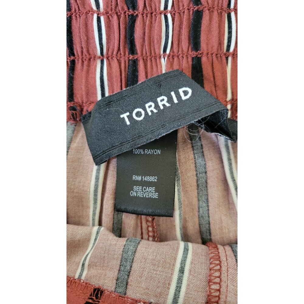 Torrid Rust Red Stripe Challis Tie Front Wide Leg… - image 3